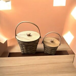 Longaberger Measuring Baskets with wooden lids and swinging handles (set of 2)